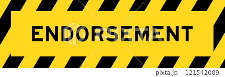 Yellow and black color with line striped label banner with word endorsement 121542089