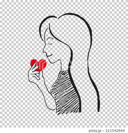 女性とハートの手書きイラスト,平和を愛する女性イラスト 女性とハートの手書きイラスト,平和を愛する女性イラスト 121542644