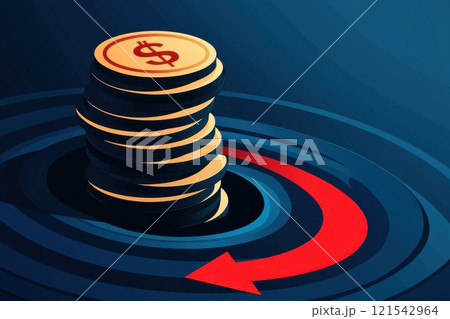 Stacks of Coins with Dollar Sign Going Downward in a Dark Blue Abstract Background Stacks of Coins with Dollar Sign Going Downward in a Dark Blue Abstract Background 121542964