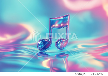Colorful Glass Music Note on Water Surface Reflecting Light in Abstract Background Colorful Glass Music Note on Water Surface Reflecting Light in Abstract Background 121542978