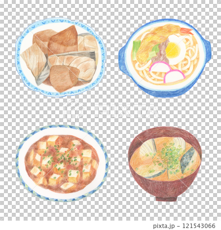 色鉛筆繪製的四種菜餚插圖 色鉛筆繪製的四種菜餚插圖 121543066