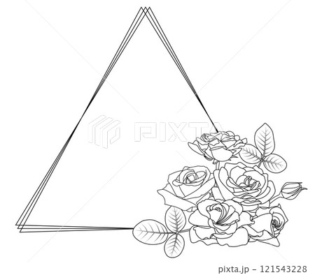 Decorative triangle frame with roses and leaves 121543228