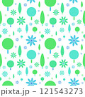 Cute pastel decorative botanical seamless pattern. Trees, flowers, flat abstract graphic shapes 121543273