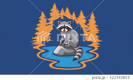 Cartoon comics drawing illustration of a raccoon in the forest Cartoon comics drawing illustration of a raccoon in the forest 121543653