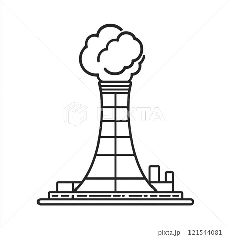 Outline icon of a nuclear power plant with black line on a white background. 121544081