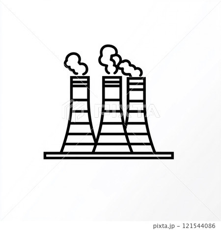 Outline icon of a nuclear power plant with black line on a white background. 121544086