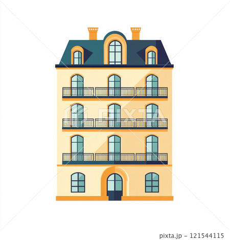 Flat icon of vintage a hotel facade on white clean background. Flat icon of vintage a hotel facade on white clean background. 121544115
