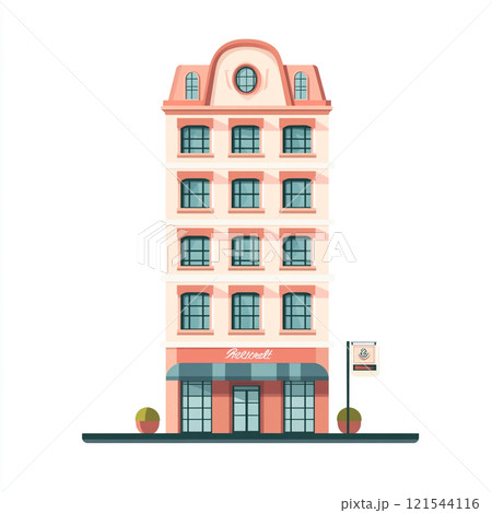 Flat icon of vintage a hotel facade on white clean background. Flat icon of vintage a hotel facade on white clean background. 121544116