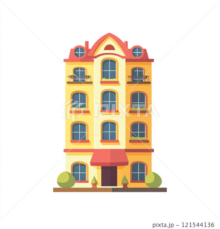 Flat icon of vintage a hotel facade on white clean background. Flat icon of vintage a hotel facade on white clean background. 121544136