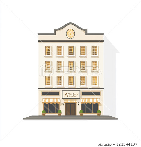Flat icon of vintage a hotel facade on white clean background. Flat icon of vintage a hotel facade on white clean background. 121544137