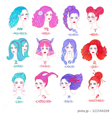 Set of zodiac signs girls portraits 121544209