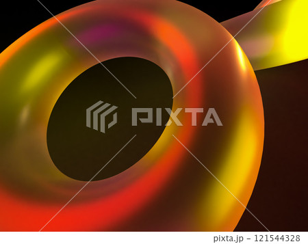 虹色に輝く透明なリングの3Dイラストレーション 121544328