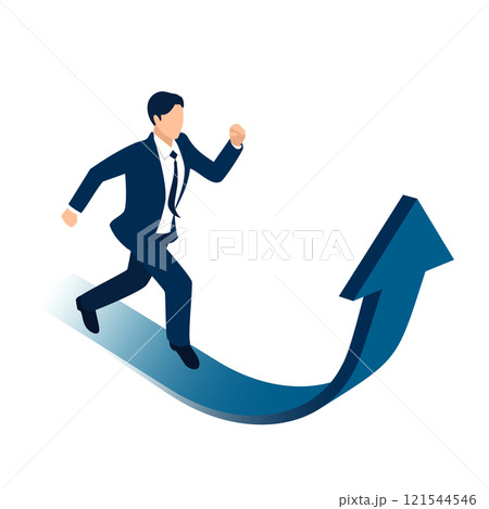 走る男性と上昇する矢印のイラスト、ベクター 121544546