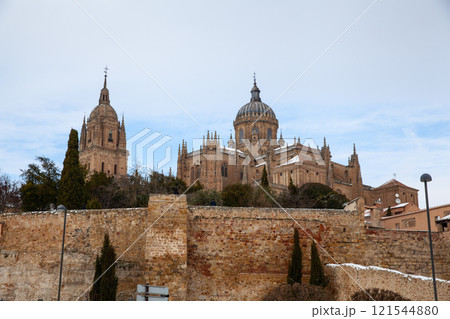 Panoramic view of Salamanca Cathedral covered with snow, Spain Panoramic view of Salamanca Cathedral covered with snow, Spain 121544880