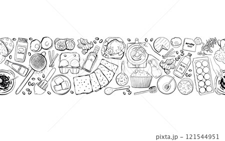 Baking Recipe Border Repeat Vector Pattern in Vintage Style with Doodles Baking Recipe Border Repeat Vector Pattern in Vintage Style with Doodles 121544951