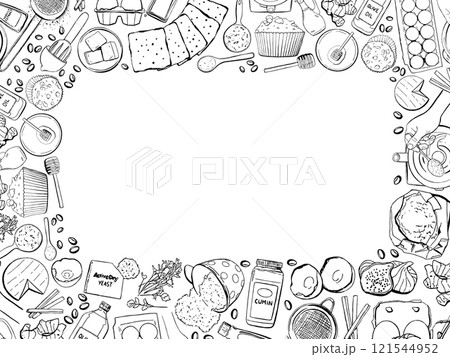 Baking Recipe Frame Vector Template in Vintage Style with Doodles 121544952
