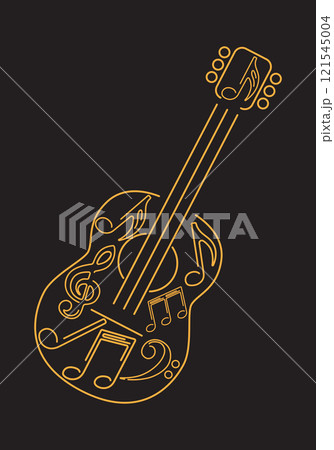 Yellow line guitar with music notes 121545004