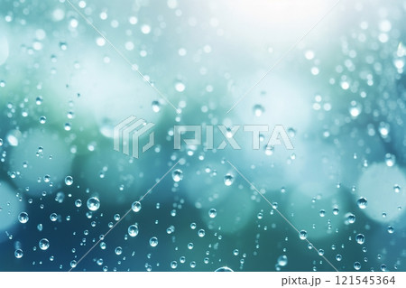 Sunlight filtering through abstract raindrops from above, resulting in a beautiful water background with ample space for product or text placement. Created with generative AI tools 121545364