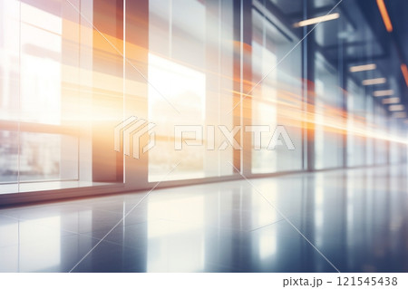 An open-space office with blurred surroundings and abstract light bokeh, perfect for incorporating into your design work. Created with generative AI tools 121545438