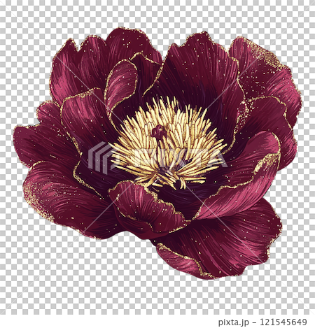 watercolor flower peony burgundy with gold glitter with flowers 121545649