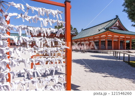 結ばれた御神籤　神社の境内のおみくじ　ご縁を結ぶ　 121546260