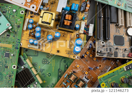 Electronic Waste Disposal and Recycling Concept with Circuit Boards Electronic Waste Disposal and Recycling Concept with Circuit Boards 121546273