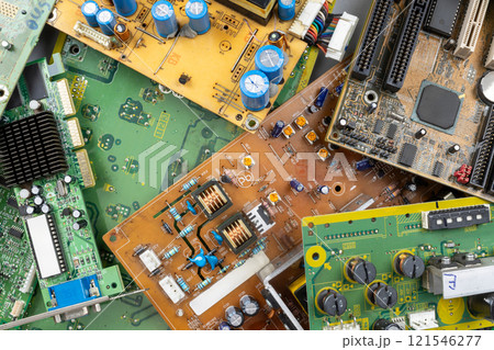 Collection of Colorful Circuit Boards and Electronic Components for Recycling Collection of Colorful Circuit Boards and Electronic Components for Recycling 121546277