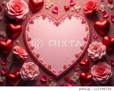 Romantic heart design adorned with roses and hearts for special occasions 121546758