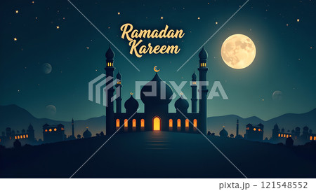 Ramadan Kareem Card with Mosque Ramadan Kareem Card with Mosque 121548552