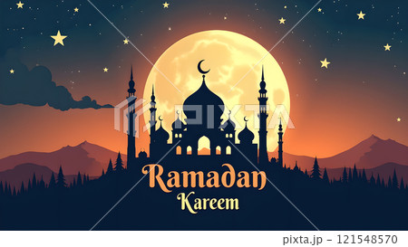 Ramadan Kareem Card with Mosque Ramadan Kareem Card with Mosque 121548570