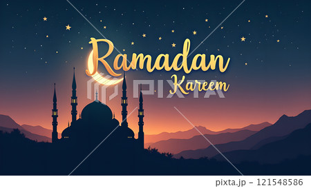 Ramadan Kareem Card with Mosque Ramadan Kareem Card with Mosque 121548586