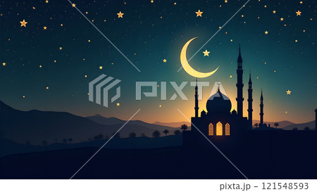 Ramadan Kareem Card with Mosque 121548593