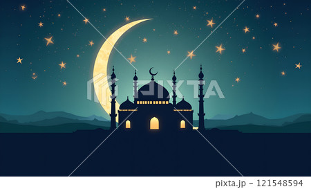 Ramadan Kareem Card with Mosque Ramadan Kareem Card with Mosque 121548594