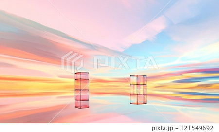 Abstract Landscape with Reflective Cubes 121549692