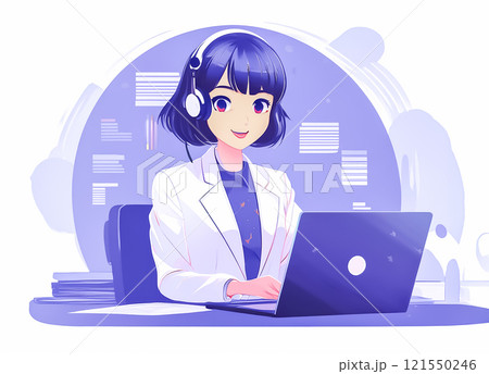 ヘッドセットをつけて働く女性オペレーターのイメージ素材 121550246