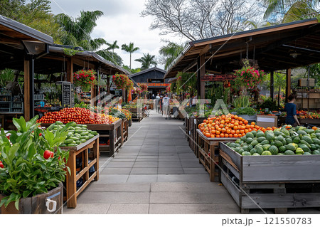 Vibrant farmers market featuring eco-friendly products and fresh produce. Generative AI 121550783