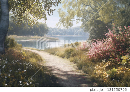Tranquil nature reserve with advanced conservation tech in a peaceful setting. Generative AI 121550796