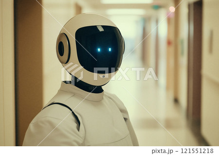 Robotic assistant supports medical staff in a modern hospital environment. Generative AI 121551218