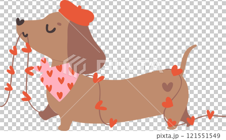 Cute Valentine Dog Dachshund with heart garland Cute Valentine Dog Dachshund with heart garland 121551549
