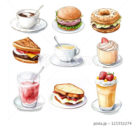 おいしそうなカフェメニューイラスト おいしそうなカフェメニューイラスト 121552274