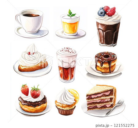 おいしそうなカフェメニューイラスト おいしそうなカフェメニューイラスト 121552275