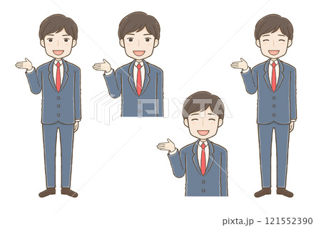 右手を上げて案内するスーツ男性 121552390