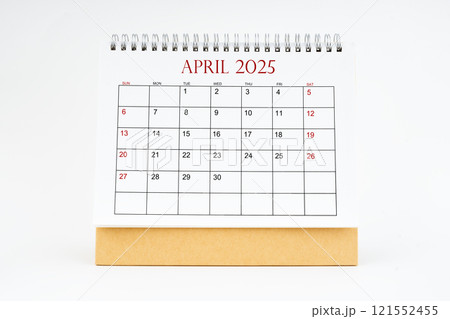April 2025 desktop calendar isolated on white background, Planing concepts. 121552455