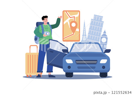 A man rents a car to explore new places. A man rents a car to explore new places. 121552634