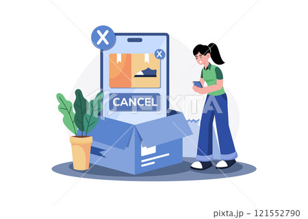 Cancel Order Illustration concept. A flat illustration isolated on white background Cancel Order Illustration concept. A flat illustration isolated on white background 121552790