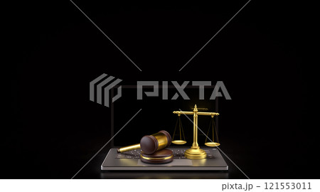 The Wood hammer and Libra on labtop for law concept 3d rendering. 121553011