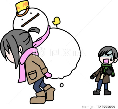 雪だるまを背負う女性 雪だるまを背負う女性 121553059