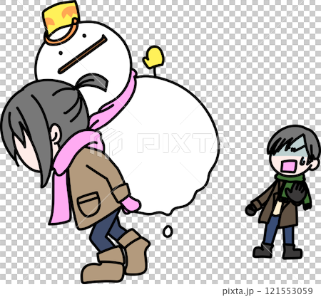 雪だるまを背負う女性 雪だるまを背負う女性 121553059