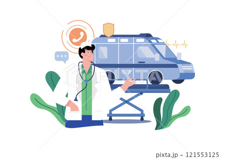 Male Paramedic And Ambulance Van 121553125