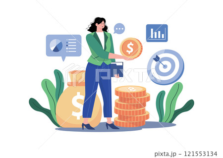 Businesswoman Getting Profit In Business 121553134